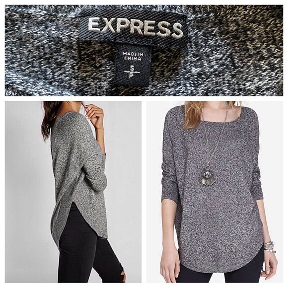 Express Circle Tunic Sweater Heathered Black White Slouchy Small Oversized - Picture 1 of 6
